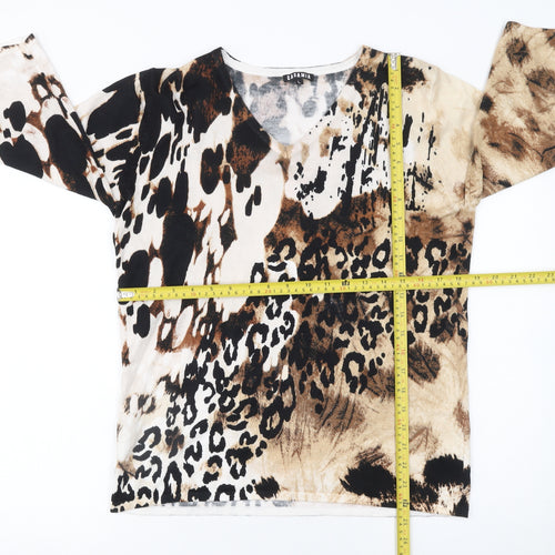 Casamia Womens Beige Animal Print V-Neck 3/4 Sleeve Pullover Jumper L