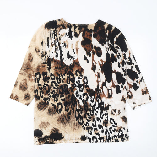 Casamia Womens Beige Animal Print V-Neck 3/4 Sleeve Pullover Jumper L