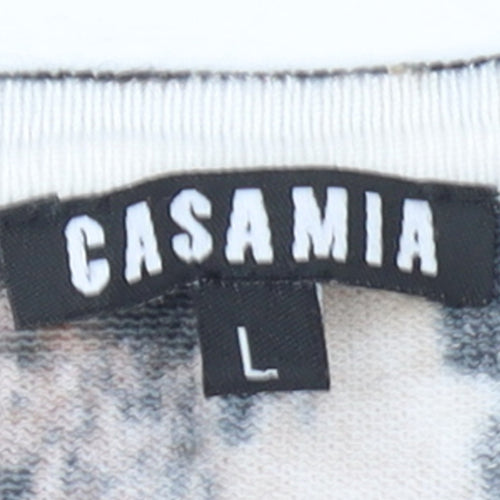 Casamia Womens Beige Animal Print V-Neck 3/4 Sleeve Pullover Jumper L