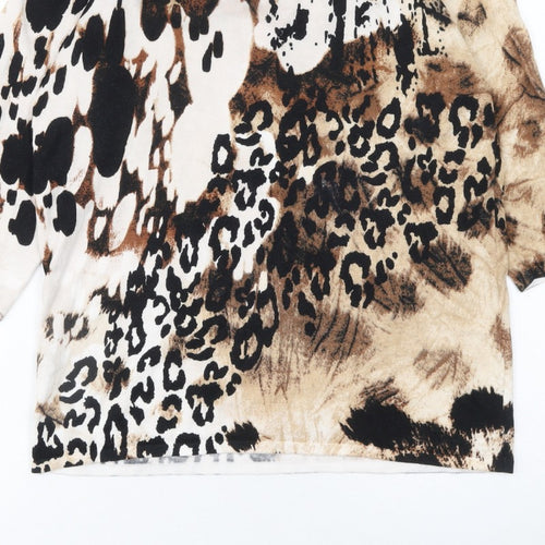 Casamia Womens Beige Animal Print V-Neck 3/4 Sleeve Pullover Jumper L