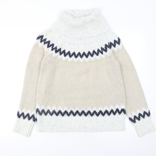 Weird Fish Womens Beige Fair Isle Roll Neck Knit Jumper Size 8