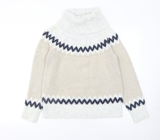 Weird Fish Womens Beige Fair Isle Roll Neck Knit Jumper Size 8