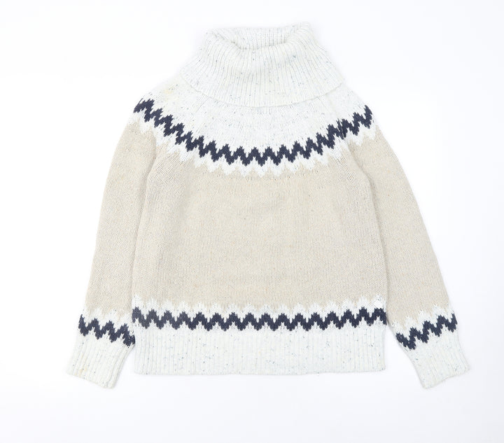 Weird Fish Womens Beige Fair Isle Roll Neck Knit Jumper Size 8
