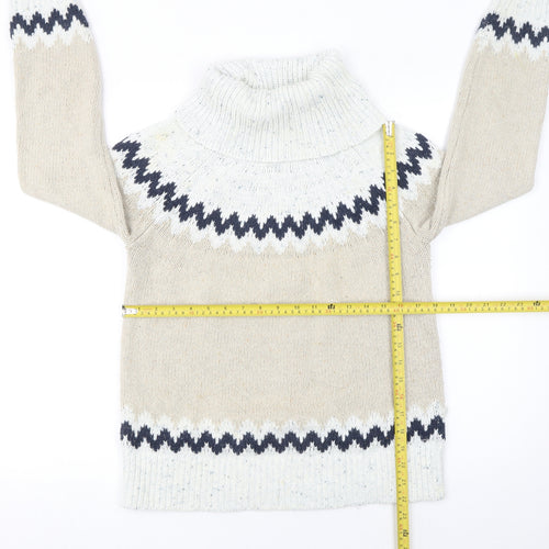 Weird Fish Womens Beige Fair Isle Roll Neck Knit Jumper Size 8