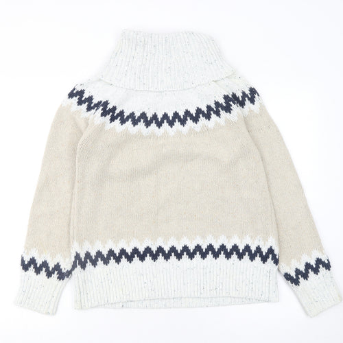 Weird Fish Womens Beige Fair Isle Roll Neck Knit Jumper Size 8