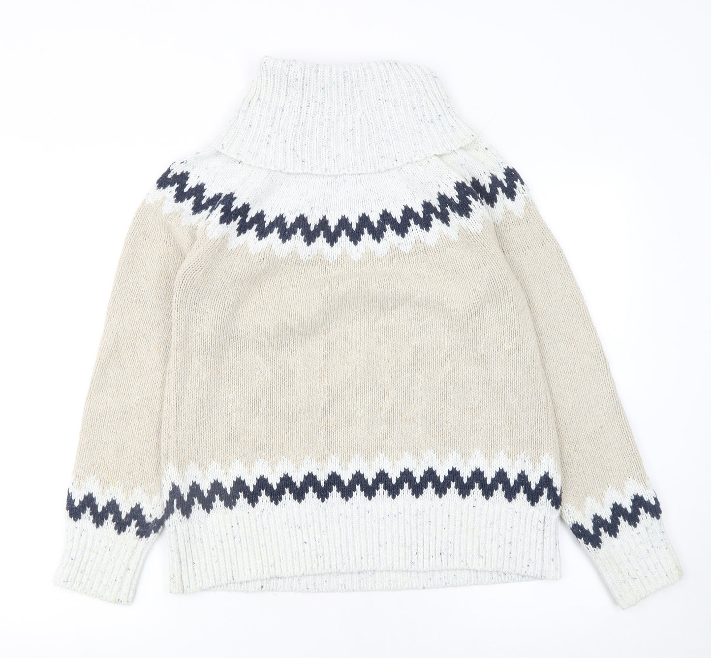 Weird Fish Womens Beige Fair Isle Roll Neck Knit Jumper Size 8