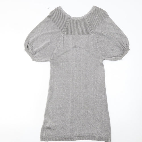 New Look Women’s Grey Metallic Knit V-Neck Shift Dress Size 10