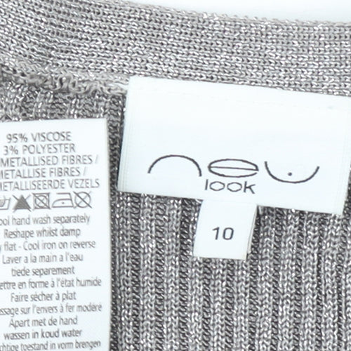 New Look Women’s Grey Metallic Knit V-Neck Shift Dress Size 10