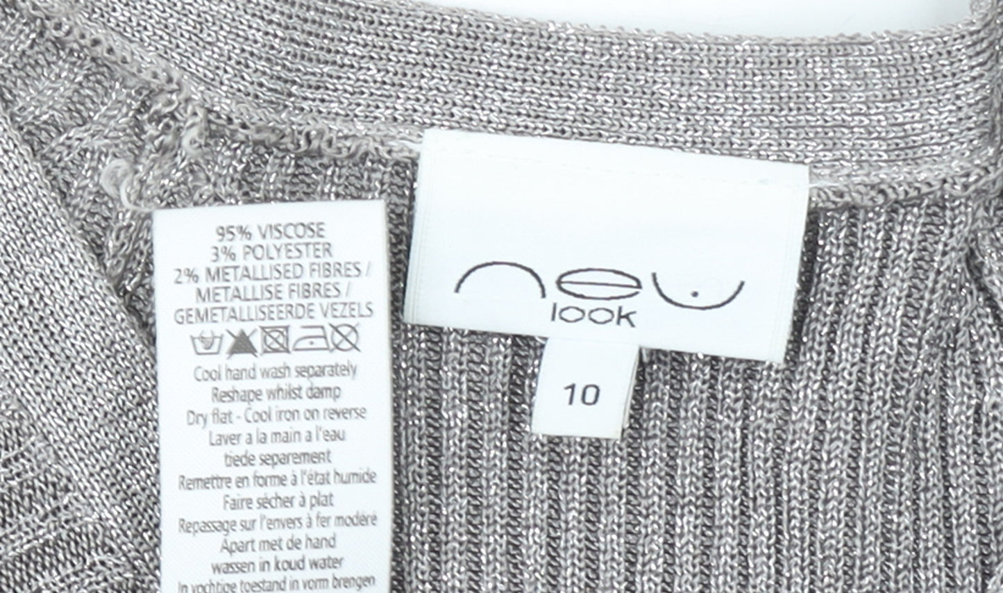 New Look Women’s Grey Metallic Knit V-Neck Shift Dress Size 10