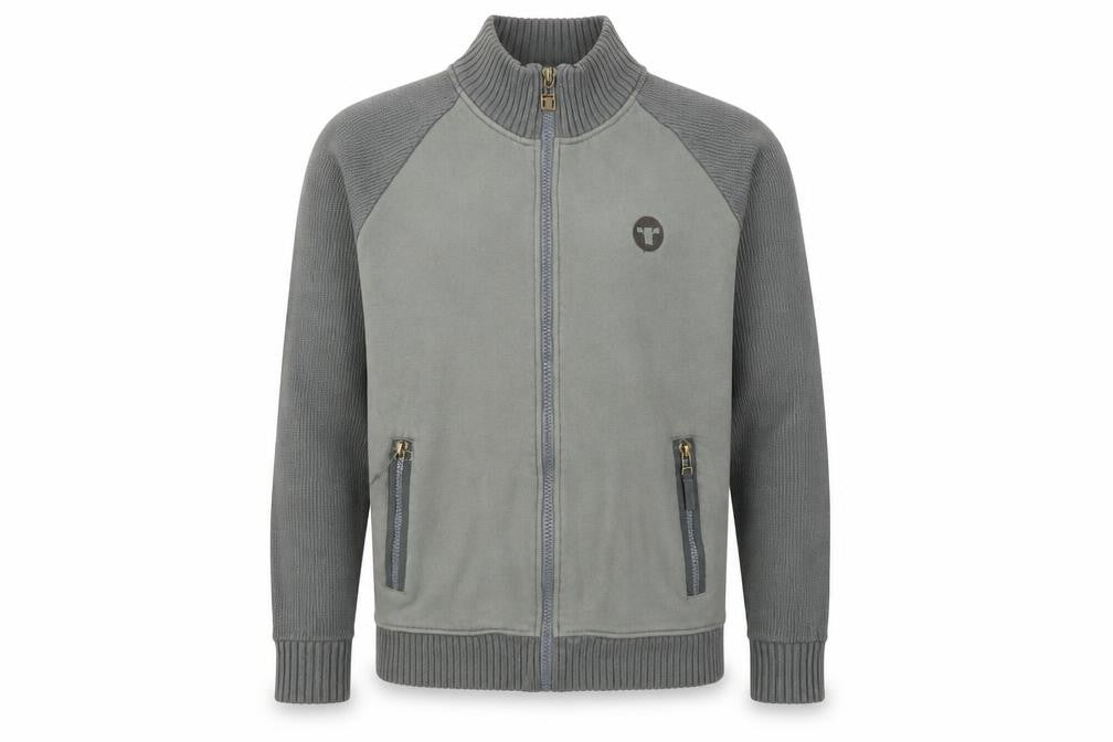 Front view of Republic Men’s Grey Full Zip Knit Jumper XL High Neck