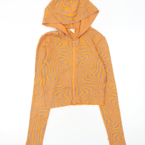 Urban Outfitters Women’s Orange Geometric Hooded Full Zip Jumper Size M
