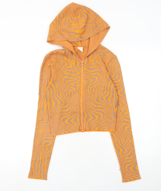 Urban Outfitters Women’s Orange Geometric Hooded Full Zip Jumper Size M