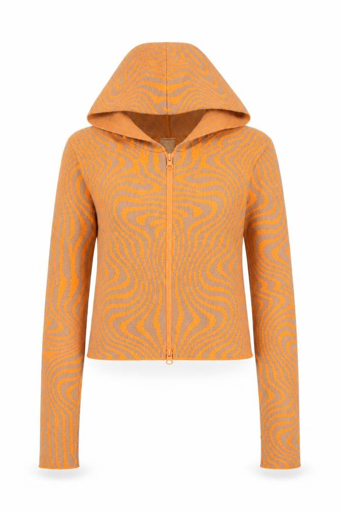 Urban Outfitters Women’s Orange Geometric Hooded Full Zip Jumper Size M