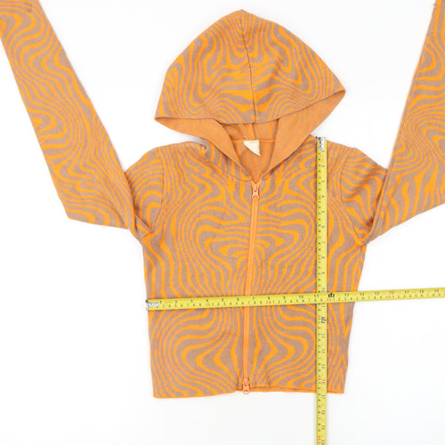 Urban Outfitters Women’s Orange Geometric Hooded Full Zip Jumper Size M