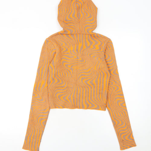 Urban Outfitters Women’s Orange Geometric Hooded Full Zip Jumper Size M