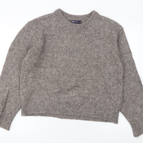 Marks and Spencer Women Beige Knit Crew Neck Pullover Jumper M