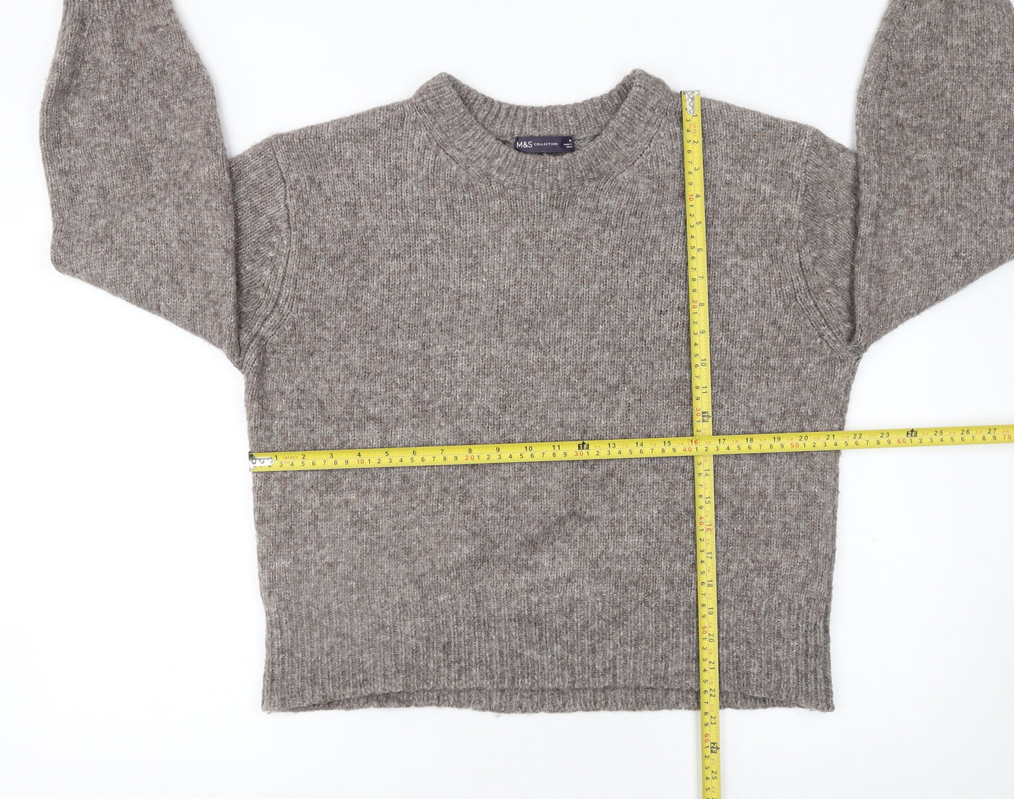 Marks and Spencer Women Beige Knit Crew Neck Pullover Jumper M