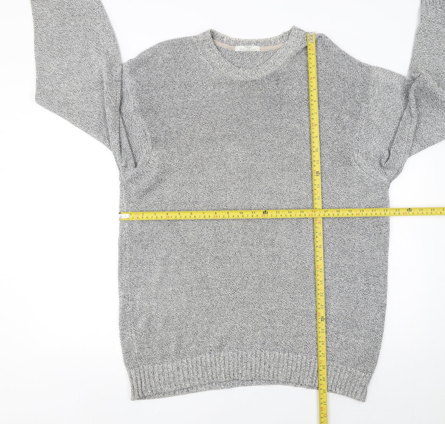 Marks and Spencer Mens Grey Cotton Linen Crew Neck Jumper L