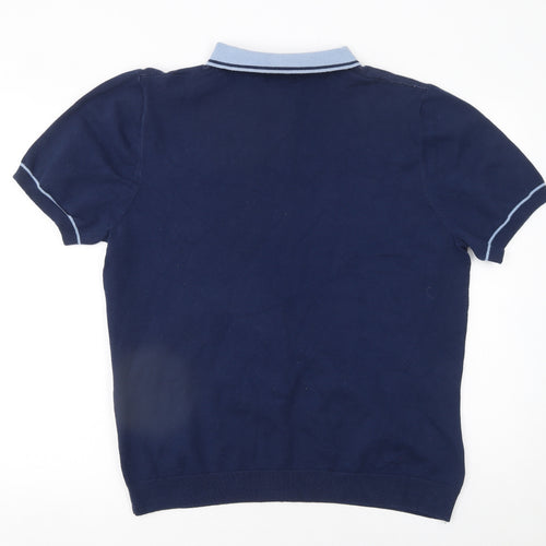 Matalan Men's Blue Colourblock Zip Neck Polo Shirt Size L