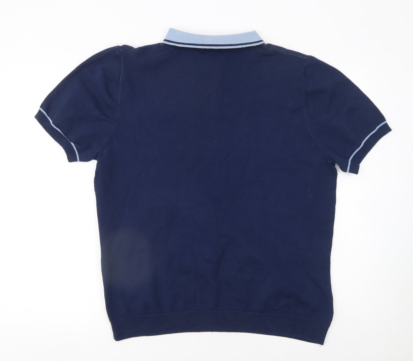 Matalan Men's Blue Colourblock Zip Neck Polo Shirt Size L