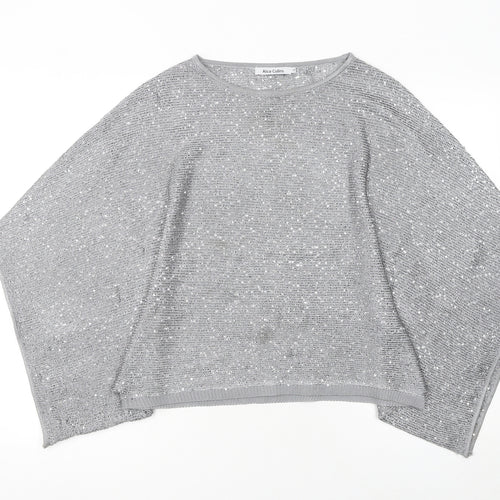 Alice Collins Women Silver Sequin Knit Cape Jumper Size 10