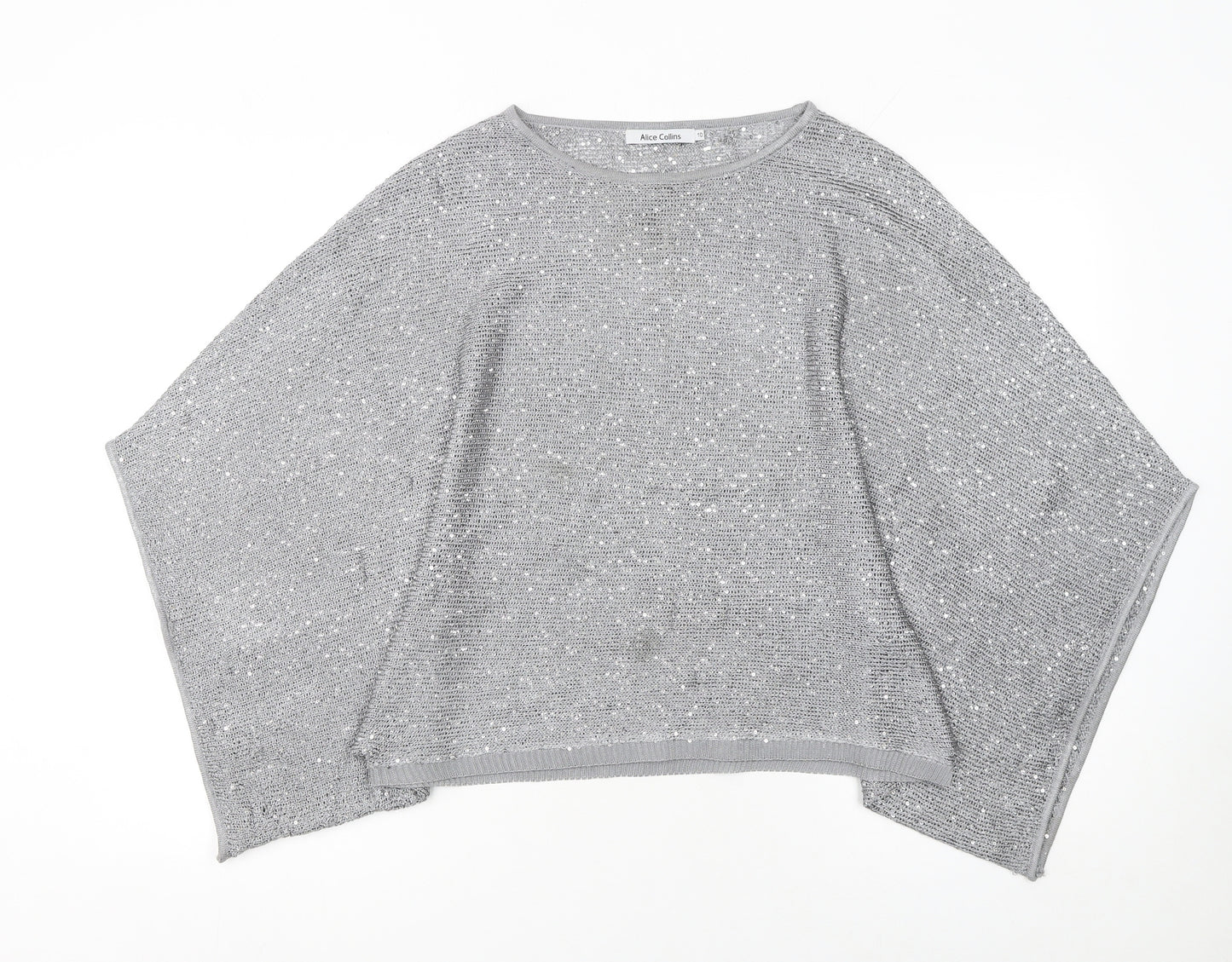 Alice Collins Women Silver Sequin Knit Cape Jumper Size 10