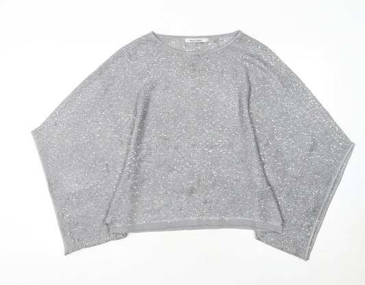 Alice Collins Women Silver Sequin Knit Cape Jumper Size 10