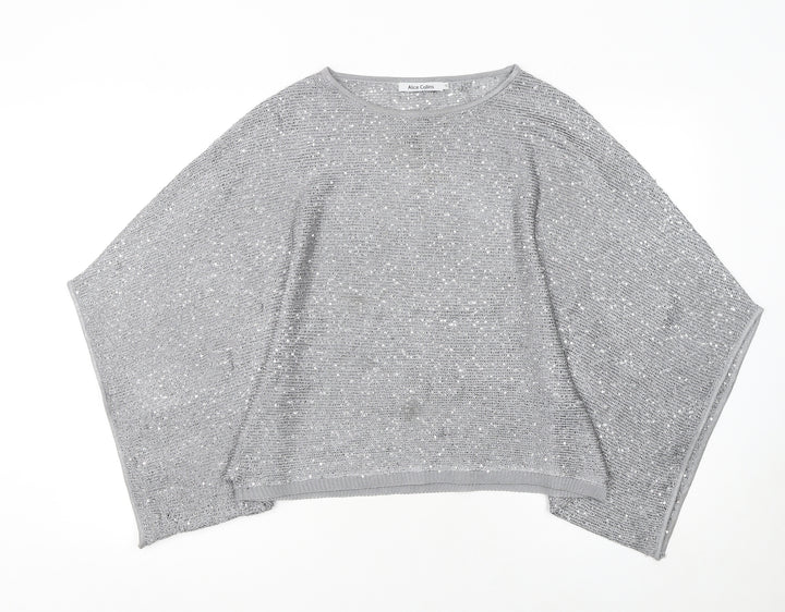 Alice Collins Women Silver Sequin Knit Cape Jumper Size 10