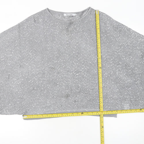 Alice Collins Women Silver Sequin Knit Cape Jumper Size 10