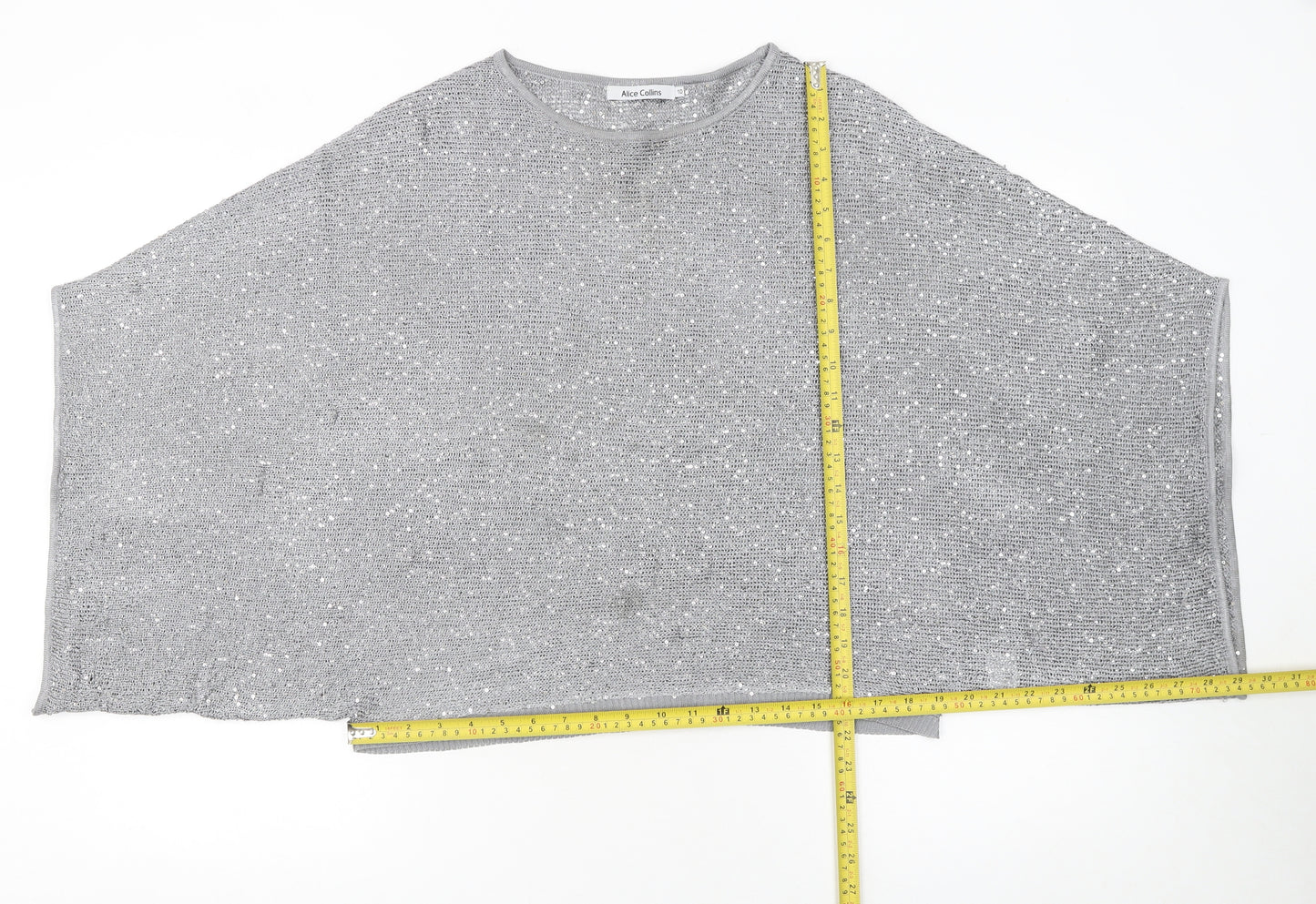 Alice Collins Women Silver Sequin Knit Cape Jumper Size 10