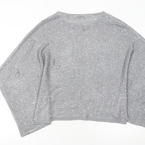 Alice Collins Women Silver Sequin Knit Cape Jumper Size 10
