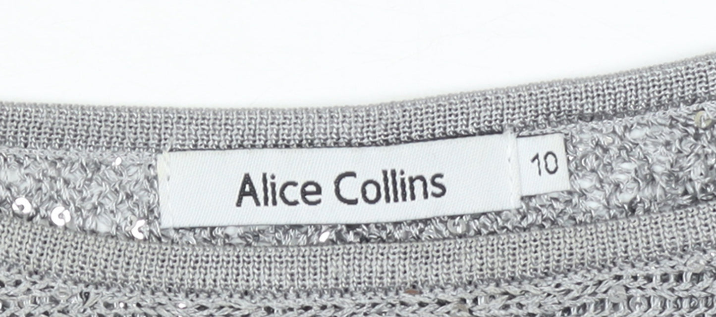Alice Collins Women Silver Sequin Knit Cape Jumper Size 10