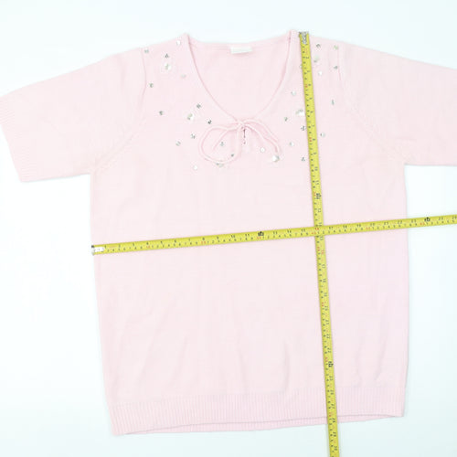 Being Casual Women's Pink Short Sleeve V-Neck Sequin Jumper Size 16