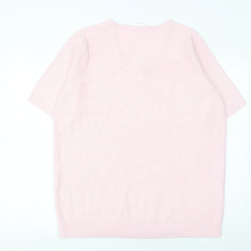 Being Casual Women's Pink Short Sleeve V-Neck Sequin Jumper Size 16