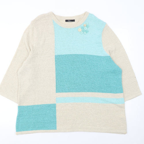 BM Collection Women’s Beige Green Block Knit Jumper L
