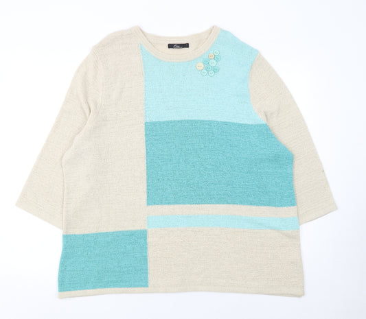 BM Collection Women’s Beige Green Block Knit Jumper L