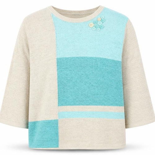 BM Collection Women’s Beige Green Block Knit Jumper L