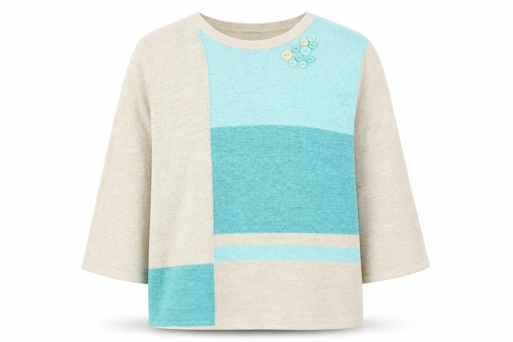 BM Collection Women’s Beige Green Block Knit Jumper L