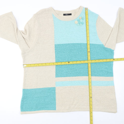 BM Collection Women’s Beige Green Block Knit Jumper L