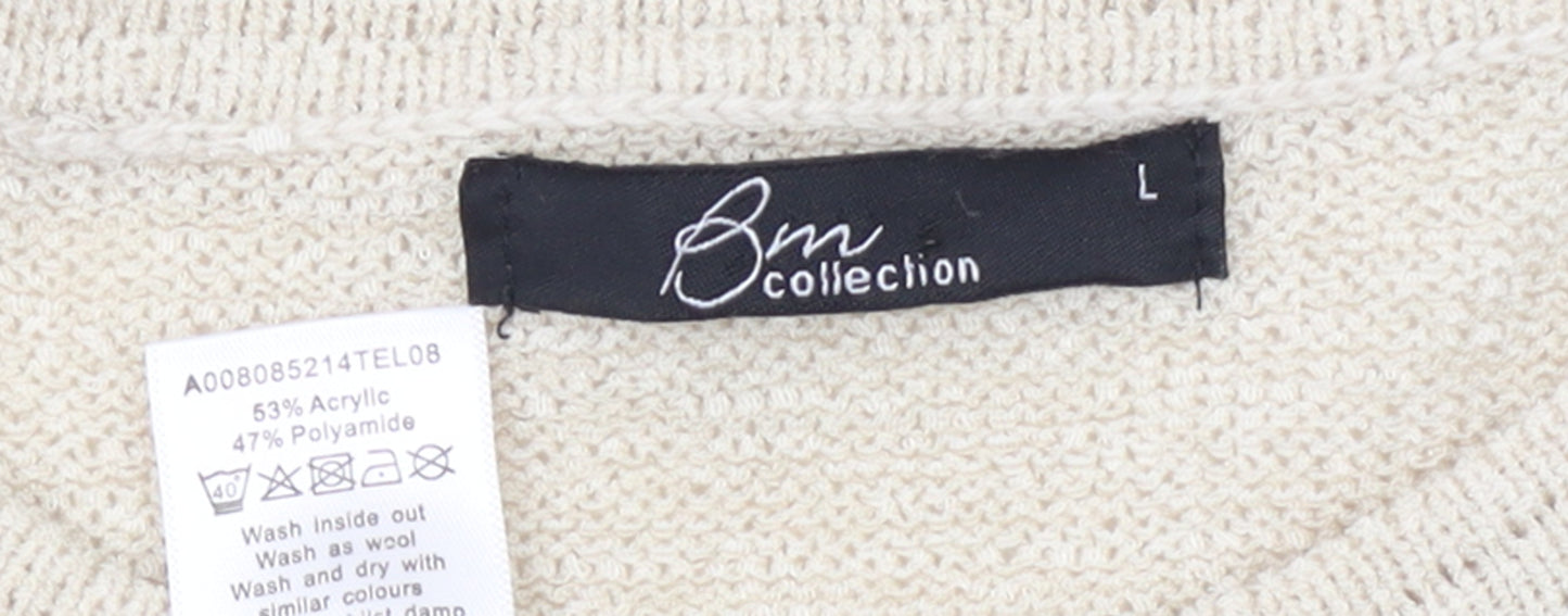 BM Collection Women’s Beige Green Block Knit Jumper L