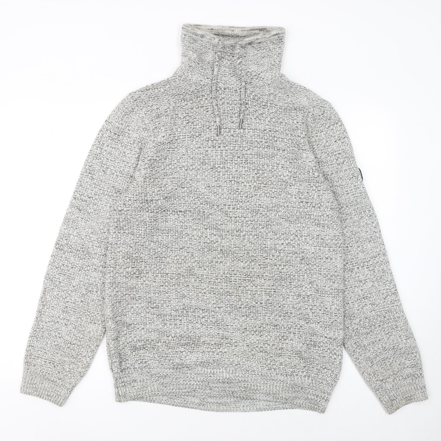 Firetrap Men’s Grey High Neck Chunky-Knit Pullover Jumper Size M