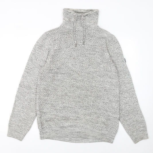 Firetrap Men’s Grey High Neck Chunky-Knit Pullover Jumper Size M