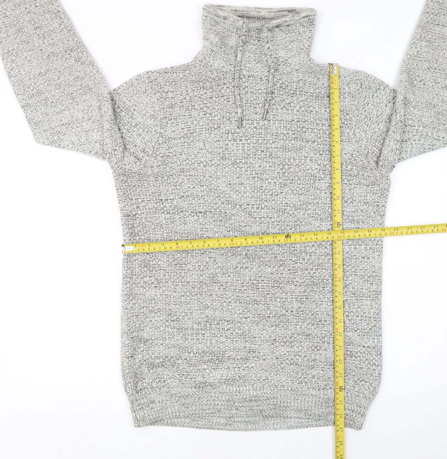 Firetrap Men’s Grey High Neck Chunky-Knit Pullover Jumper Size M