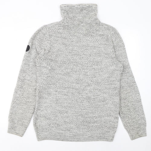 Firetrap Men’s Grey High Neck Chunky-Knit Pullover Jumper Size M