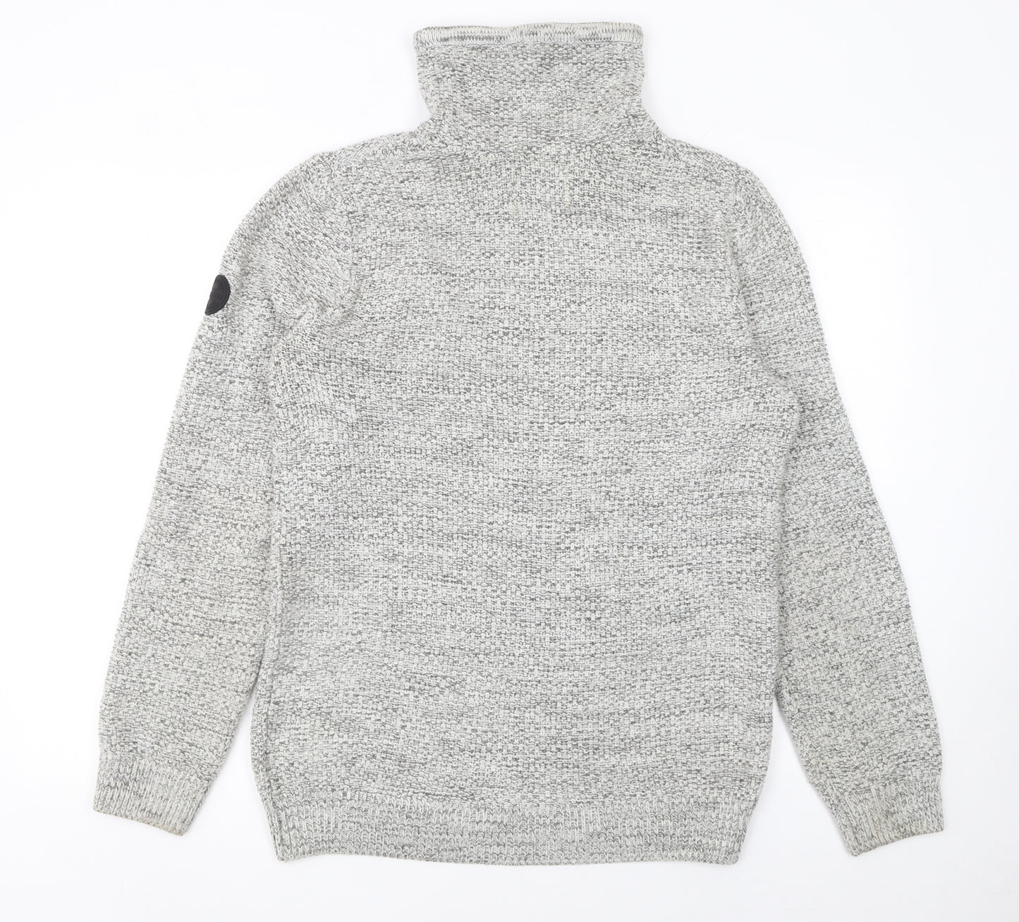 Firetrap Men’s Grey High Neck Chunky-Knit Pullover Jumper Size M