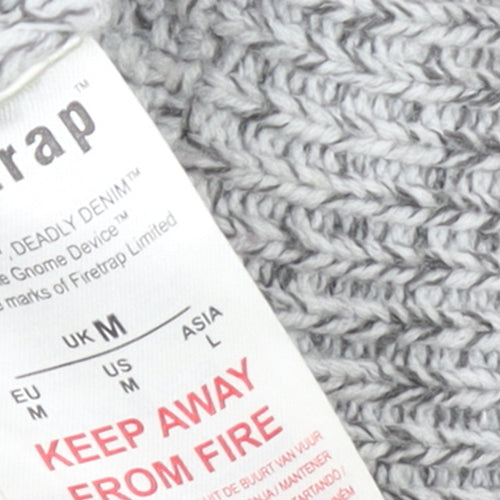Firetrap Men’s Grey High Neck Chunky-Knit Pullover Jumper Size M