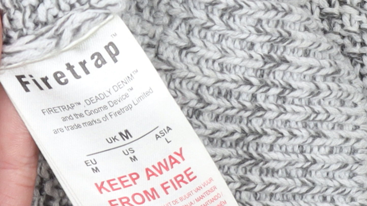 Firetrap Men’s Grey High Neck Chunky-Knit Pullover Jumper Size M