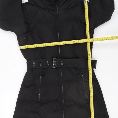 Zara Women Black Long Belted Puffer Down Jacket Size 10