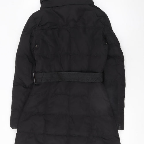Zara Women Black Long Belted Puffer Down Jacket Size 10