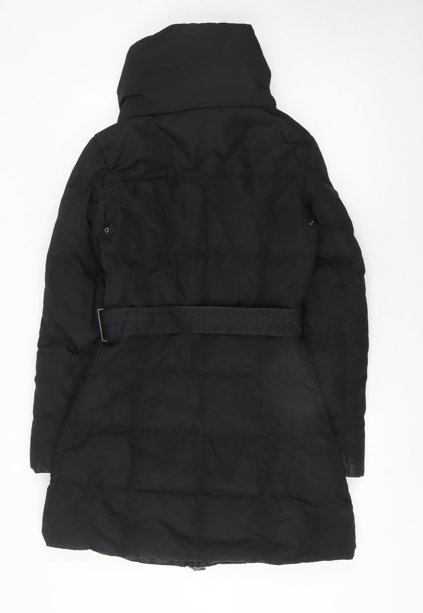 Zara Women Black Long Belted Puffer Down Jacket Size 10